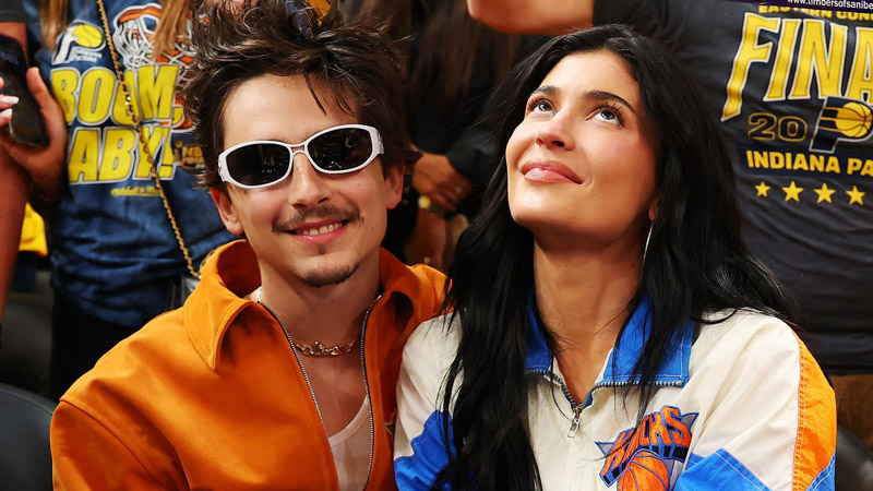 Timothee Chalamet and Kylie Jenner attend Game Six