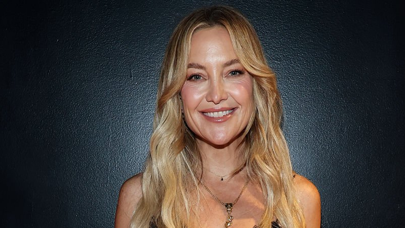 Kate Hudson at the Oscars buzz stage, celebrating her first Academy Award nomination for Song Sung Blue